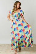 Multicolor Floral Print Smocked Maxi Dress