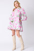 Floral Printed Button Down Shirt Mini Dress