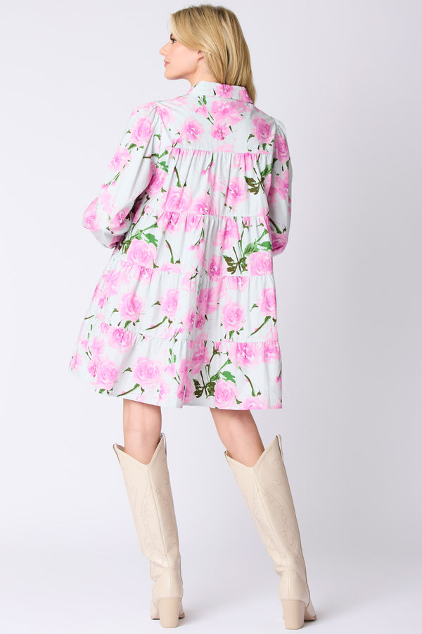 Floral Printed Button Down Shirt Mini Dress