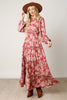 RUFFLE NECK LS PRINTED MAXI