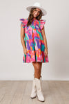 Poplin Brush Print Mini Dress