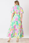 Floral Print Puff Sleeve Shirt Maxi Dress