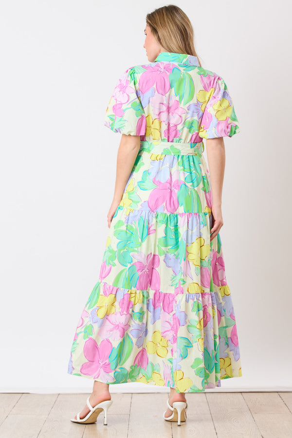Floral Print Puff Sleeve Shirt Maxi Dress