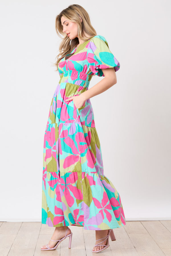 Poplin Floral Print Tiered Midi Dress