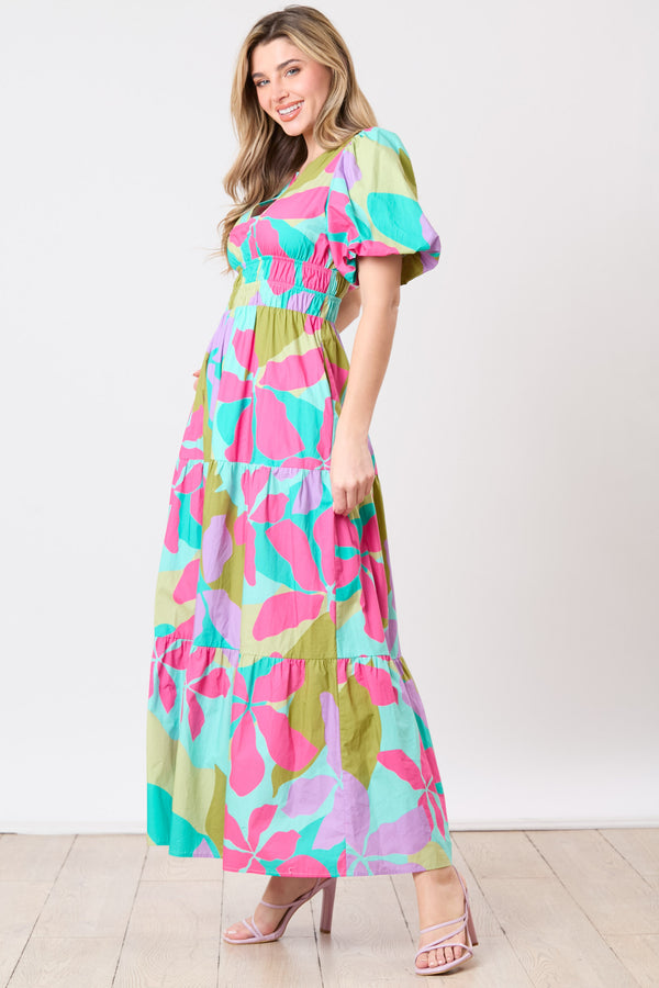 Poplin Floral Print Tiered Midi Dress