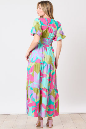 Poplin Floral Print Tiered Midi Dress