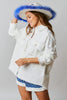 Oversized Button Down Jacket Back America Flag Rib Detail