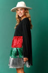 Christmas Color Block Tinsel Mini Dress