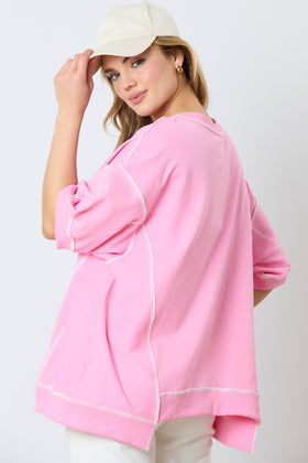 FRENCH TERRY SHORT SLEEVE OUT STEAM DETAILS TOP W/GAMEDAY