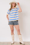 Bold Stripe Collar Short Sleeve Top
