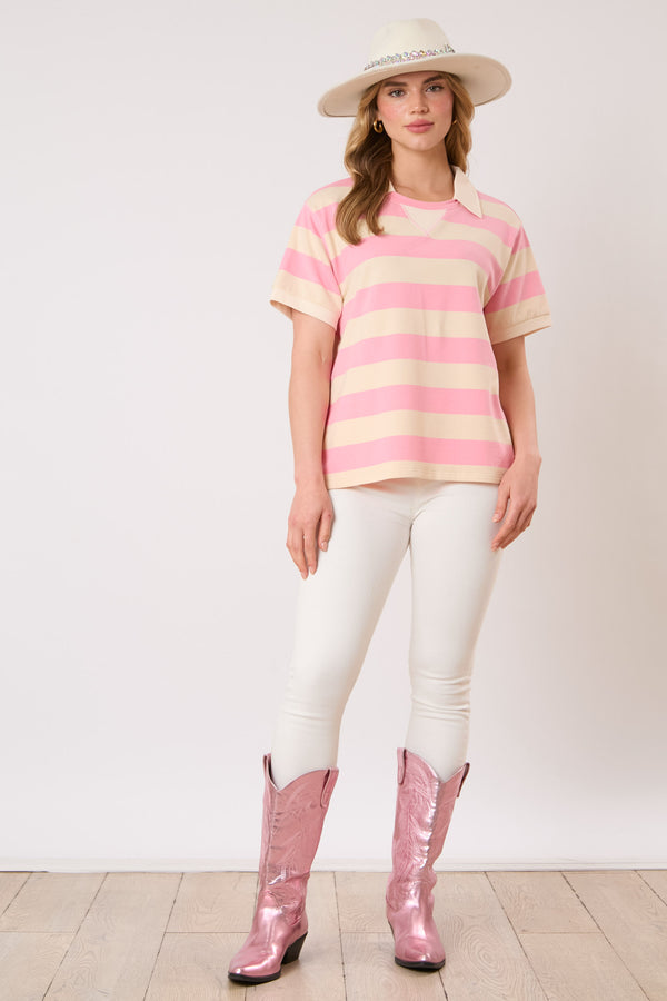 Bold Stripe Collar Short Sleeve Top