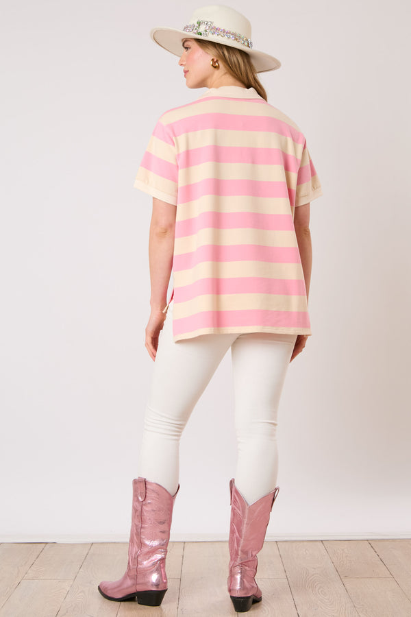 Bold Stripe Collar Short Sleeve Top