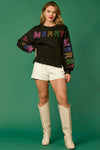 Loose Fit Long Sleeve Top W/Merry Merry Merry