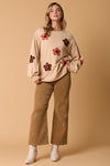 LONG SLEEVE SWEATSHIRT W/FLOWER EMBELLISHMENT