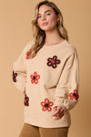 LONG SLEEVE SWEATSHIRT W/FLOWER EMBELLISHMENT