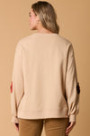 LONG SLEEVE SWEATSHIRT W/FLOWER EMBELLISHMENT