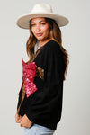 Holiday Sequin Ribbon Knit Sweatshirt