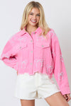 Corduroy Pearl Bow Embellished Cropped Jacket