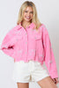 Corduroy Pearl Bow Embellished Cropped Jacket