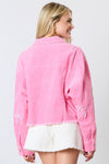 Corduroy Pearl Bow Embellished Cropped Jacket