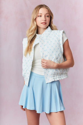 Bow Printed Reversible Padded Vest