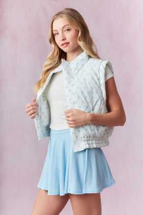 Bow Printed Reversible Padded Vest
