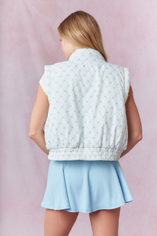Bow Printed Reversible Padded Vest