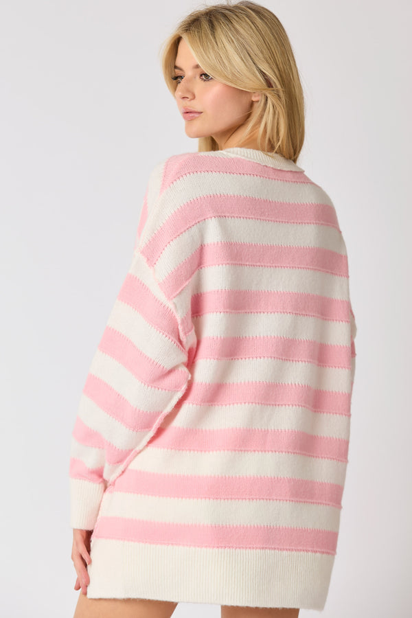 Poly Stripe Loose Fit Oversized Sweater