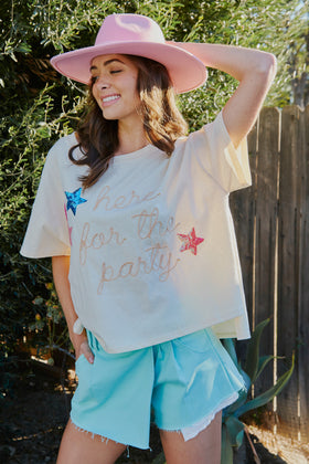 ROPE EMBELLISHED BOX FIT TEE W/SIDE SLIT