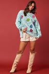 Christmas Ornaments Sequins Embroidery Open-Seam Detail Sweatshirt