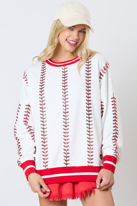 Baseball Detail Sequins Embroidery Sweatshirts