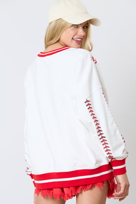 Baseball Detail Sequins Embroidery Sweatshirts