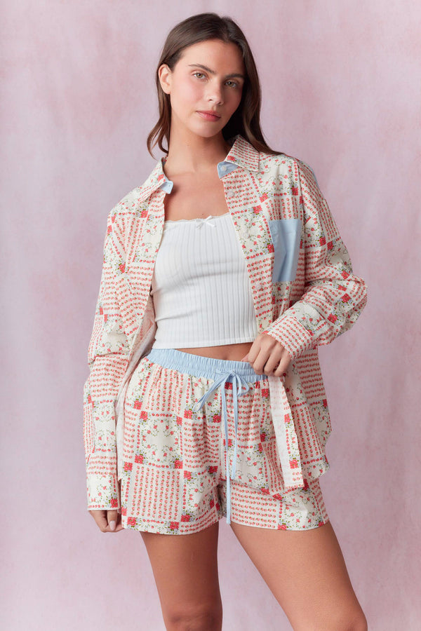 Multi Floral Block Printed Cotton Poplin Shorts