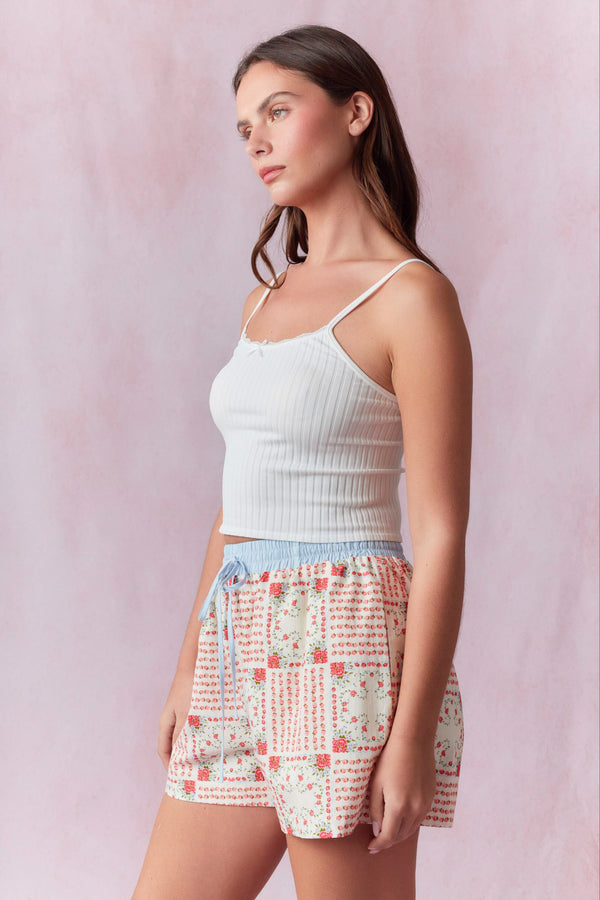 Multi Floral Block Printed Cotton Poplin Shorts