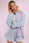Stripe Mixed Shirring Detail Shirt