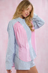 Stripe Mixed Shirring Detail Shirt