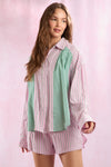 Stripe Mixed Shirring Detail Shirt
