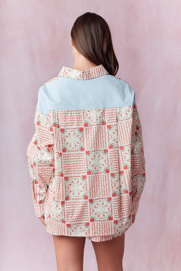 Multi Floral Block Printed Cotton Poplin Shirt