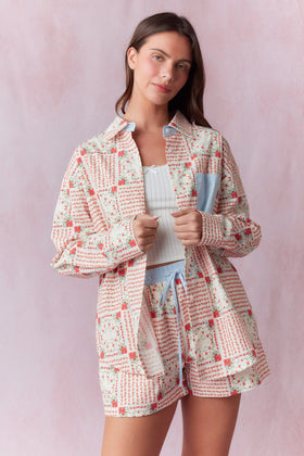 Multi Floral Block Printed Cotton Poplin Shirt