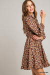 MINI CORDUROY MIXED PRINT DRESS W/ RUFFLE DETAILS