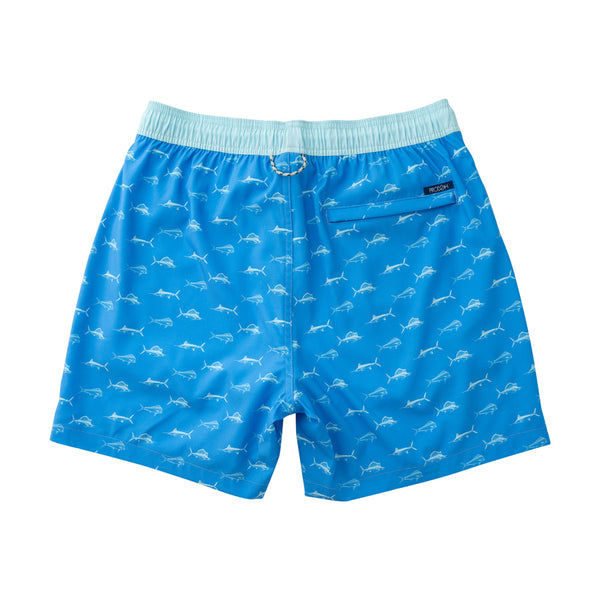 PRODOH Boogie Board Swim Trunk in Fish Print on Marina Blue