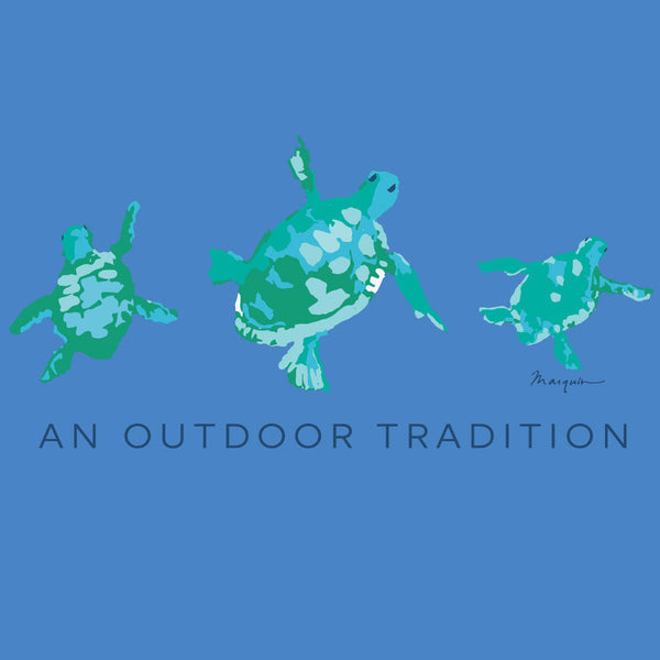 Kids Pro Performance Long Sleeve Fishing T-shirt in Marina Blue Sea Turtles