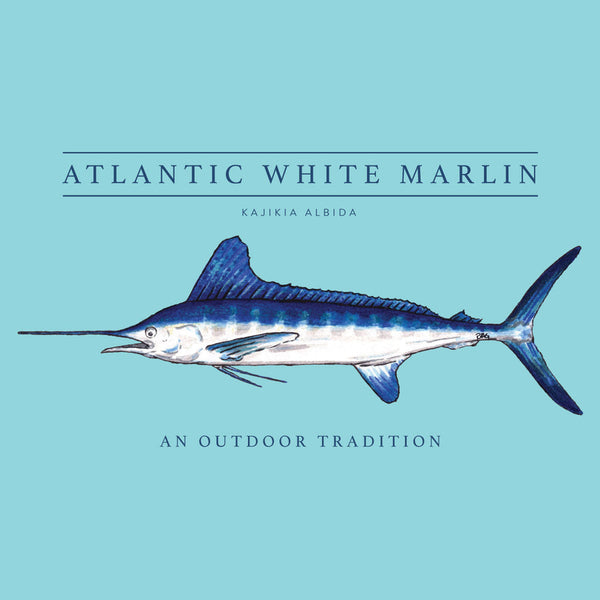 Kids Pro Performance Short Sleeve Fishing T-shirt in Waterspout Blue with White Marlin Fish