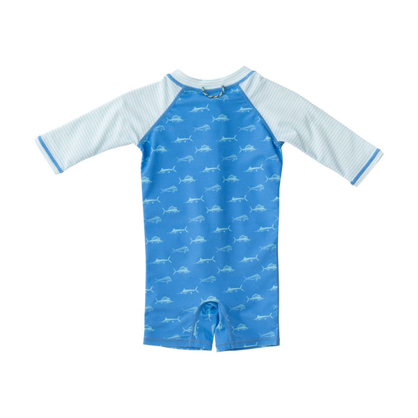 Lil Reef Baby Rashguard Swimsuit in Fish Print on Marina Blue