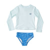 Girls' Reef Rashguard Swim Set in Waterspout Green Stripe and Marina Blue Fish Print