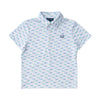 Boys Short Sleeve Pro Performance Polo in Fish Print on White