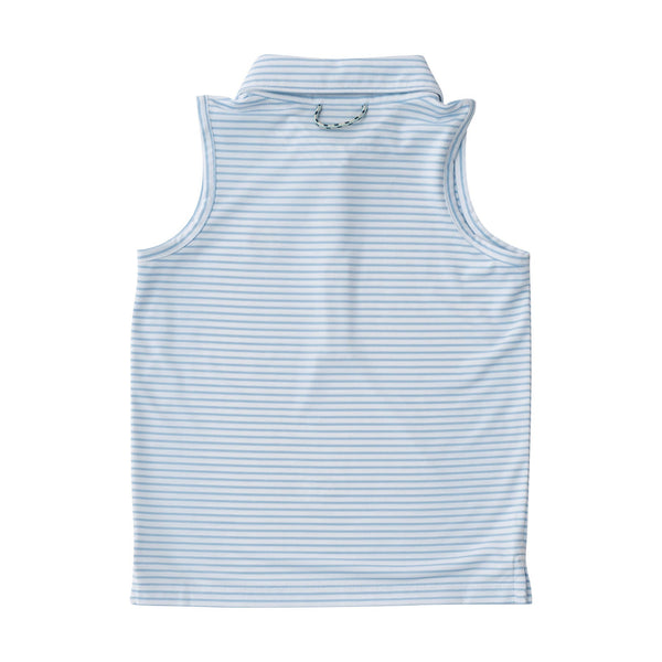 Girls Sleeveless Pro Performance Polo Shirt in Clear Sky Stripe
