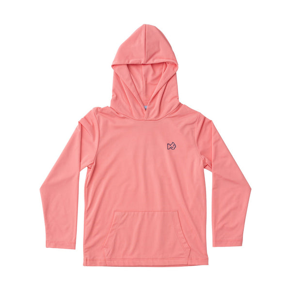 Kids Pro Performance Hoodie Fishing T-shirt in Flamingo Pink White Marlin Fish