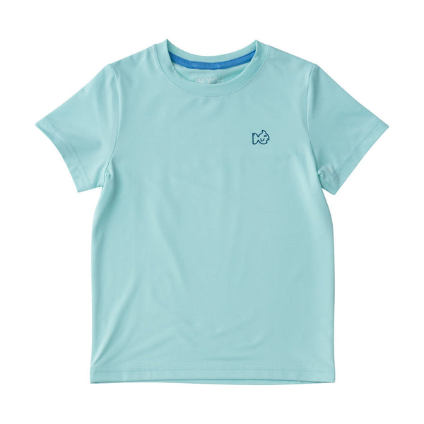 Kids Pro Performance Short Sleeve Fishing T-shirt in Waterspout Blue with White Marlin Fish