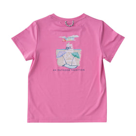 Girls Pro Performance Short Sleeve Fishing T-shirt in Fuchsia Pink Beach Lifeguard